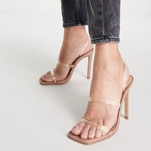 Steve Madden Gracey Beige Nude Clear Strap Square Toe Sandal Heels Minimalist